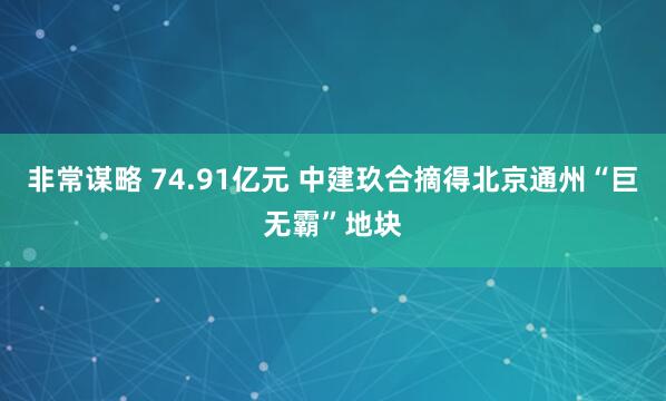 非常谋略 74.91亿元 中建玖合摘得北京通州“巨无霸”地块